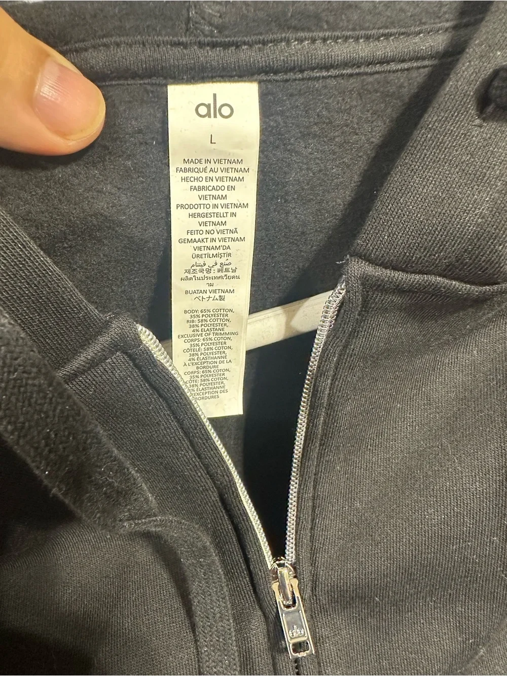 ALO Yoga Unisex Black Zip-Up Hoodie Sweater